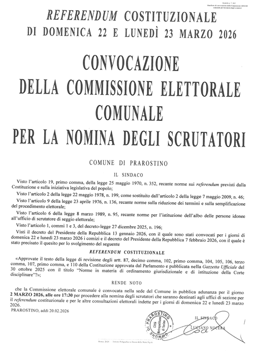 Convocazione  della commissione elettorale comunale  per la nomina degli scrutatori