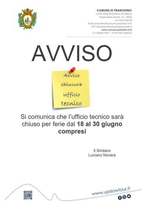 Avviso chiusura ufficio tecnico