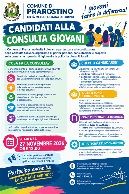 Avviso pubblico per la raccolta delle candidature finalizzate alla costituzione della consulta giovani
